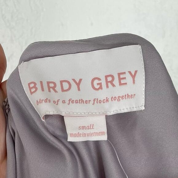 Birdy Grey V Neck Crepe Bridesmaid Dress with Slit in Lilac NWT Size Small - Picture 5 of 6